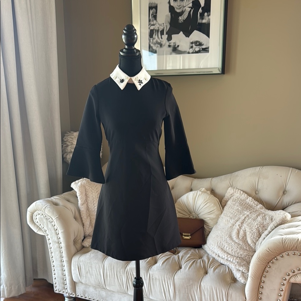 Elegant Black Dress with Embellished Collar